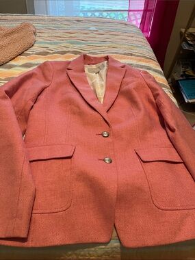 Pink Blazer Size 4 Banana Republic Jacket Wool Herringbone Elbow Patches